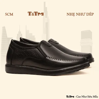 [5CM] Giày Độn Nam T164 Đen Sần - Nhẹ Như Dép