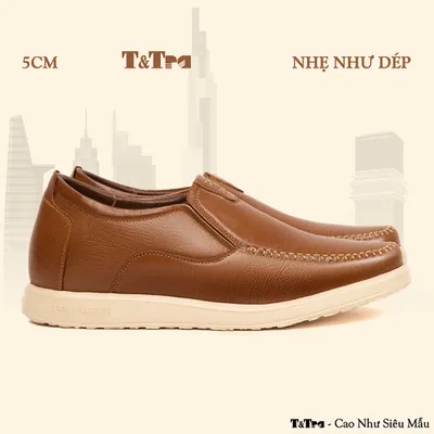 [5CM] Giày Độn Nam T164 Nâu Bò Sần - Nhẹ Như Dép