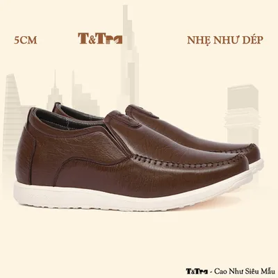[5CM] Giày Cao Nam T164 Nâu Tối Sần - Nhẹ Như Dép