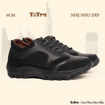 [6CM] Giày Cao Nam T34 Đen - Nhẹ Hơn và Ít Dốc Hơn