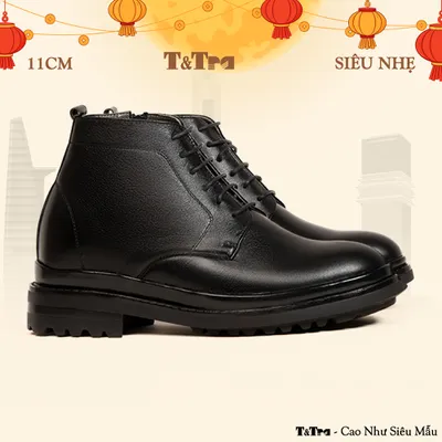 [11CM] Giày Boots Nam T102 Đen - Nhẹ Hơn và Ít Dốc Hơn