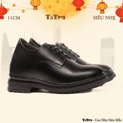 [11CM] Giày Cao Nam T121 Đen - Nhẹ Hơn và Ít Dốc Hơn