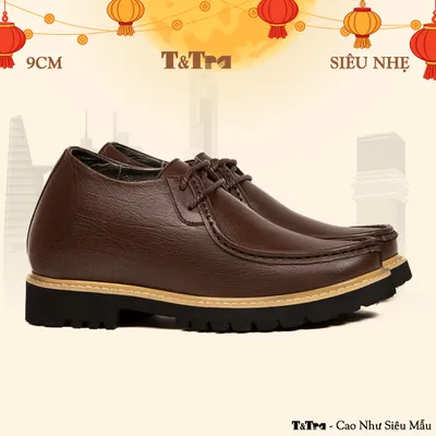 [ 9CM ] Giày Cao Nam T124 Nâu - Nhẹ Hơn và Ít Dốc Hơn