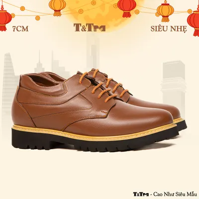[7CM] Giày Cao Nam T137 Nâu Bò - Nhẹ Hơn và Ít Dốc Hơn