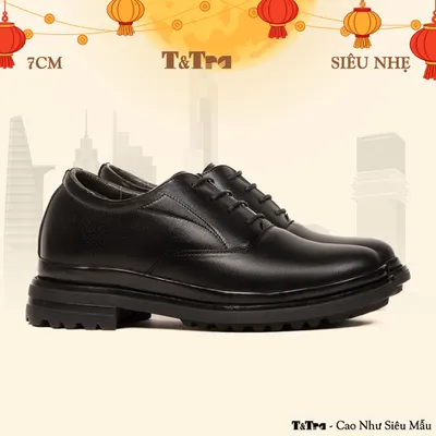 [7CM] Giày Cao Nam T141 Đen - Nhẹ Hơn và Ít Dốc Hơn