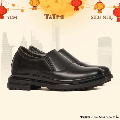 [7CM] Giày Đế Cao Nam T143 Đen  - Nhẹ Hơn và Ít Dốc Hơn