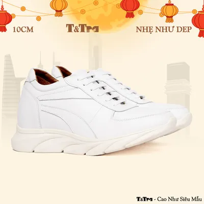 [10CM] Giày Cao Nam T228 Trắng - Nhẹ Hơn và Ít Dốc Hơn