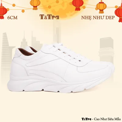 [6CM] Giày Đế Cao Nam T228 Trắng - Nhẹ Hơn và Ít Dốc Hơn