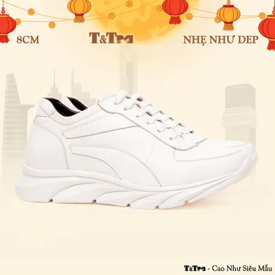 [8CM] Giày Đế Cao Nam T228 Trắng - Nhẹ Hơn và Ít Dốc Hơn