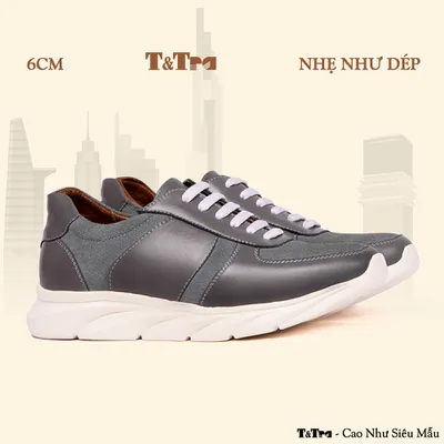 [6CM] Giày Cao Nam T301 Xám Xanh - Nhẹ Hơn và Ít Dốc Hơn