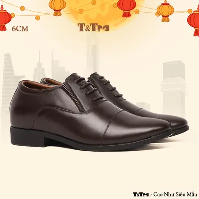 [6CM] Giày Tăng Chiều Cao Nam T51 Nâu Tối - Cao Bí Mật Từ Bên Trong