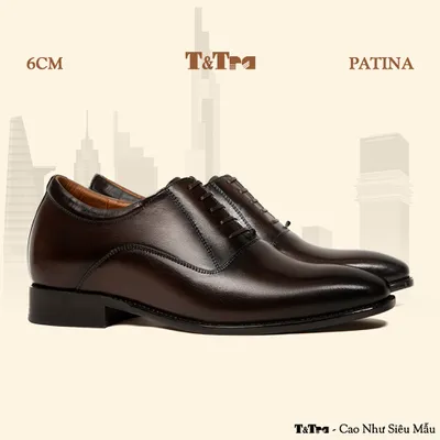[ 6CM ] Giày Cao Nam A214 Nâu Tối - Đánh Màu Thủ Công Patina