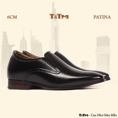 [6CM] Giày Tăng Chiều Cao Nam A215 Đen - Đánh Màu Thủ Công Patina
