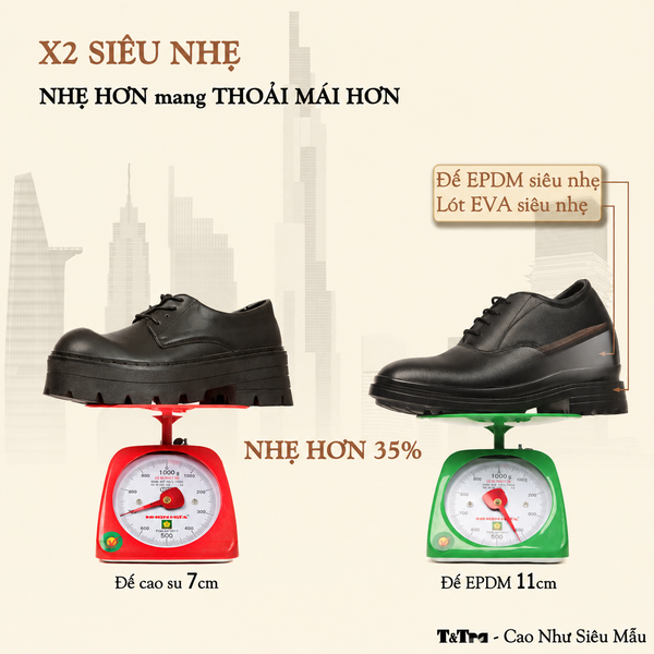 GIÀY CAO NAM SIÊU NHẸ T141 ĐEN CAO 11CM