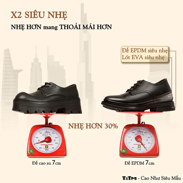 GIÀY ĐỘN NAM SIÊU NHẸ T121Đ CAO 7CM