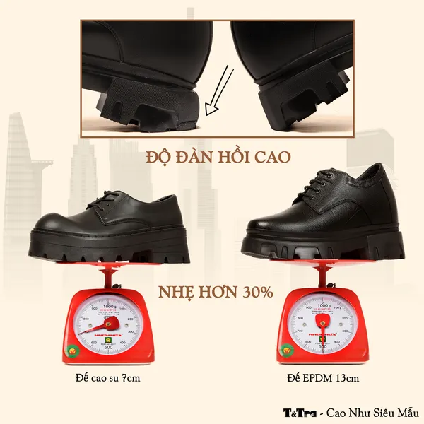 GIÀY TĂNG CHIỀU CAO NAM  SIÊU NHẸ T167 ĐEN SỌC CAO 13CM