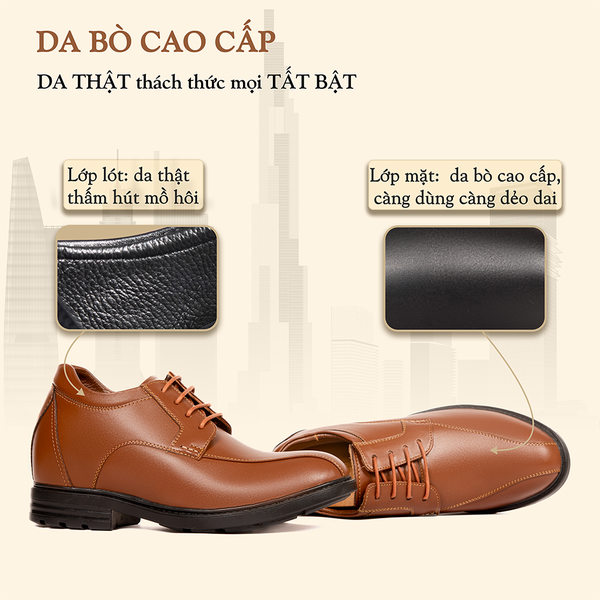 GIÀY ĐỘN NAM CAO 8CM SIÊU ÊM- CHỐNG DỐC T87  NÂU BÒ