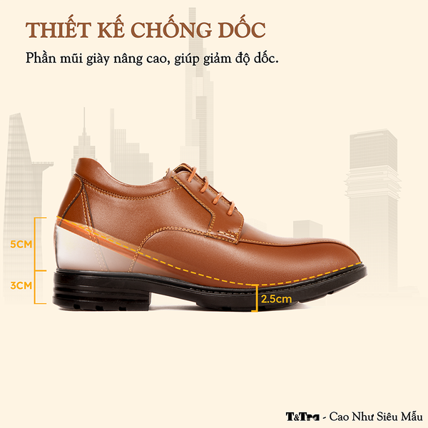 GIÀY ĐỘN NAM CAO 8CM SIÊU ÊM- CHỐNG DỐC T87  NÂU BÒ