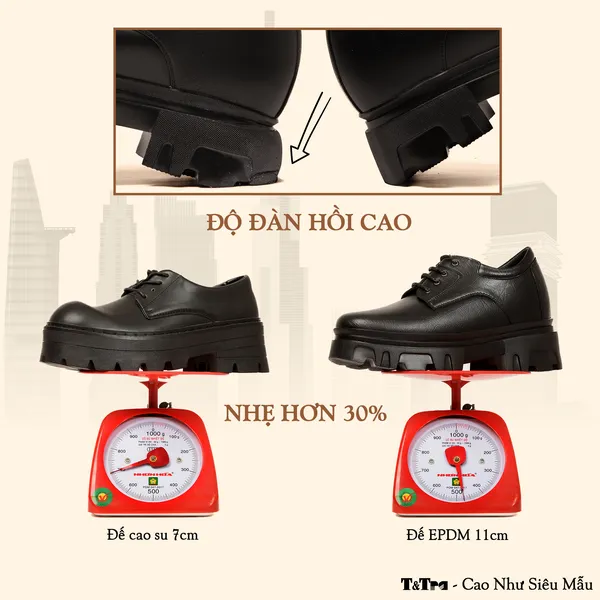 GIÀY TĂNG CHIỀU CAO NAM  SIÊU NHẸ T167 ĐEN SỌC CAO 11CM