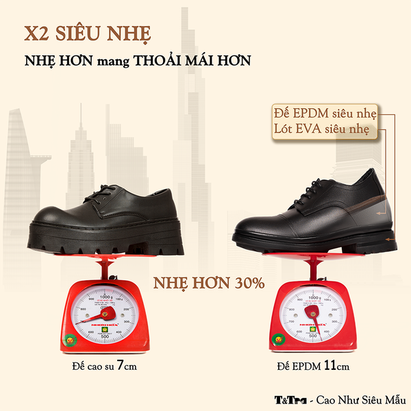 GIÀY CAO NAM  SIÊU NHẸ T121Đ CAO 11CM