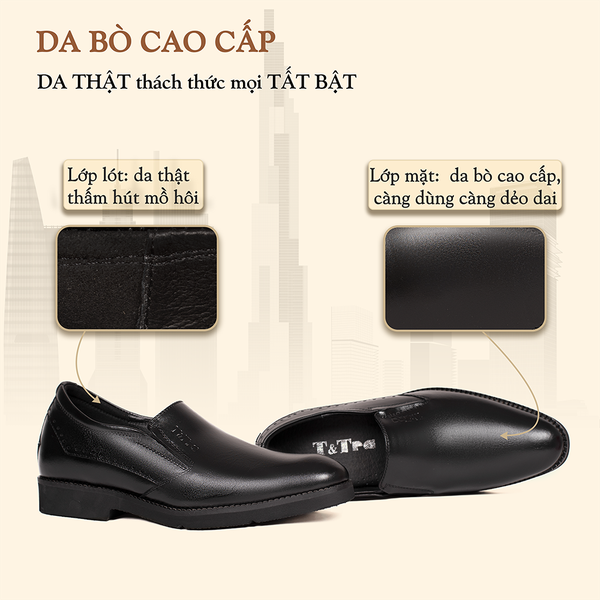 GIÀY TĂNG CHIỀU CAO NAM S1085 ĐEN TRƠN SIÊU NHẸ CAO 6CM