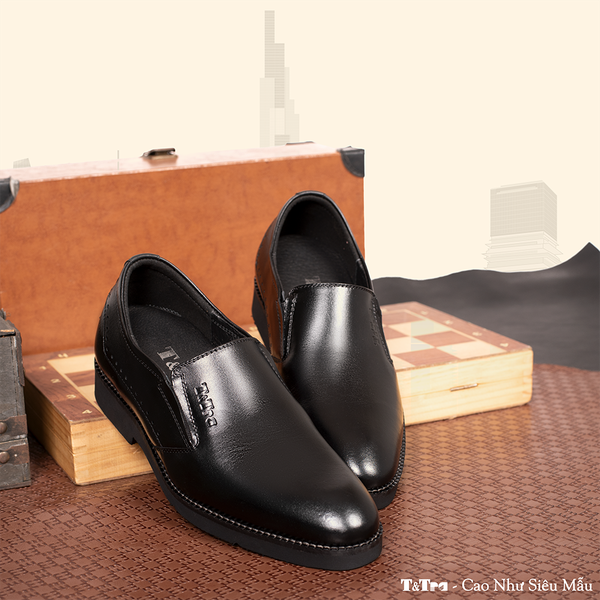 GIÀY TĂNG CHIỀU CAO NAM S1085 ĐEN TRƠN SIÊU NHẸ CAO 6CM