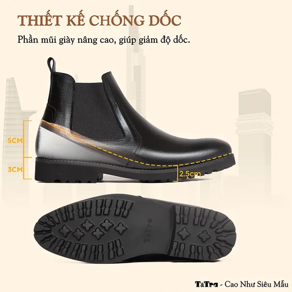 GIÀY CAO CỔ NAM SIÊU NHẸ S1077A ĐEN CAO 8CM