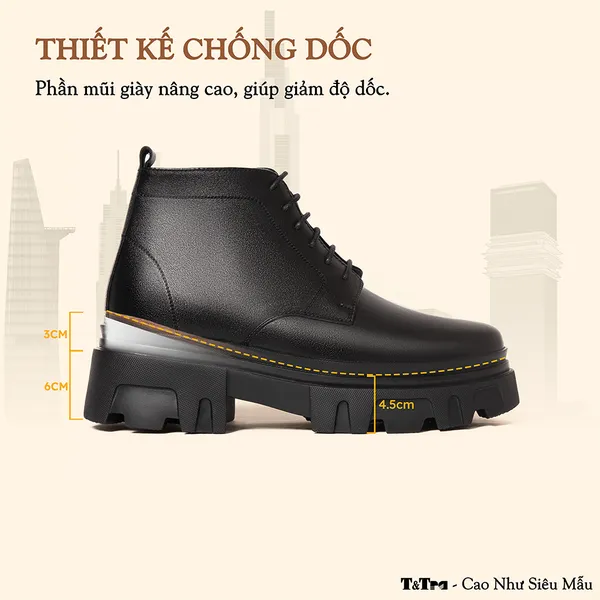 GIÀY CAO NAM  SIÊU NHẸ T112 ĐEN CAO 9CM