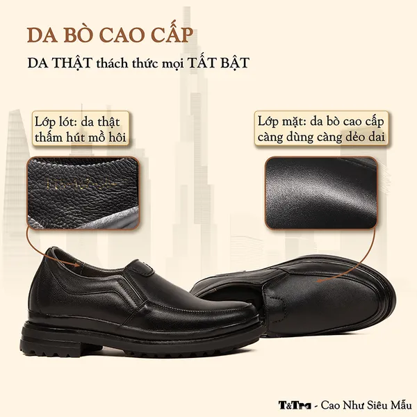 GIÀY ĐỘN NAM  SIÊU NHẸ T142 ĐEN CAO 7CM