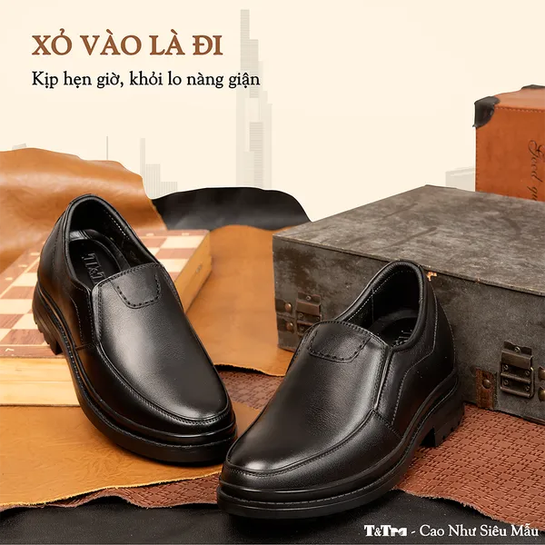 GIÀY ĐỘN NAM  SIÊU NHẸ T142 ĐEN CAO 7CM