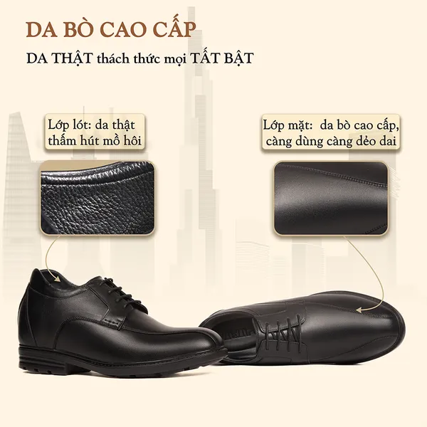 GIÀY ĐỘN NAM CAO 8CM SIÊU ÊM- CHỐNG DỐC T87 ĐEN