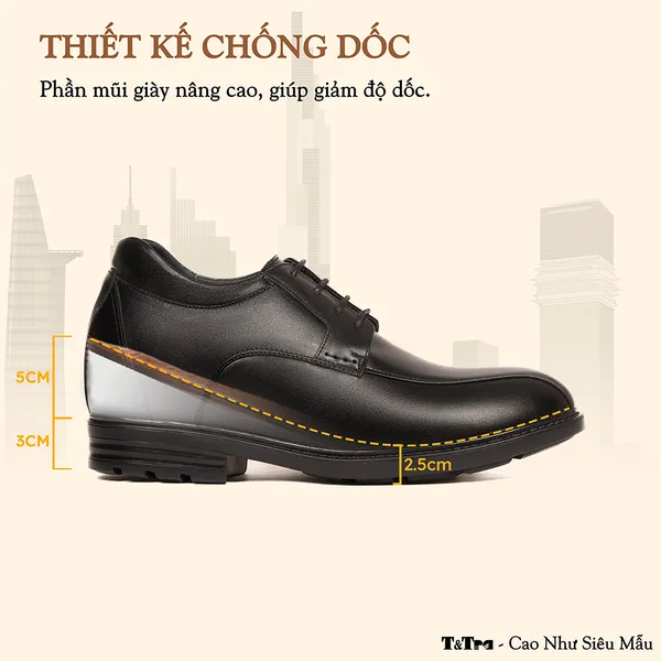 GIÀY ĐỘN NAM CAO 8CM SIÊU ÊM- CHỐNG DỐC T87 ĐEN