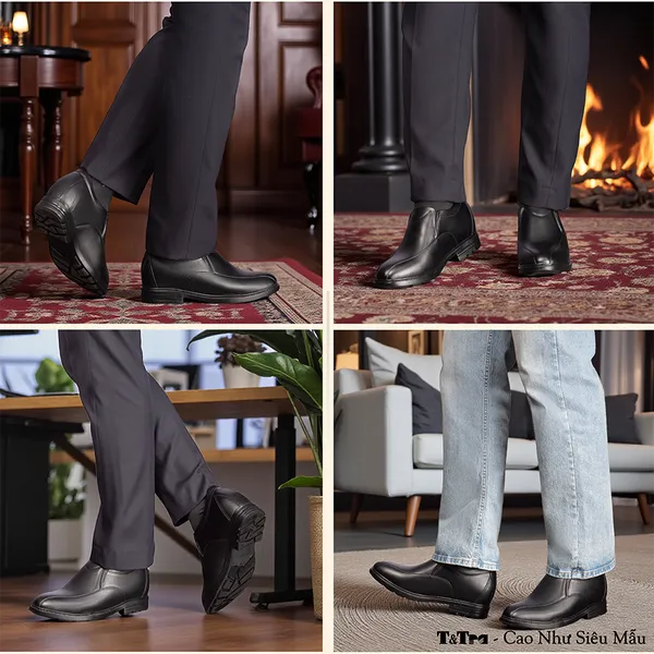 GIÀY ĐỘN NAM CAO 8CM SIÊU ÊM- CHỐNG DỐC T87 ĐEN