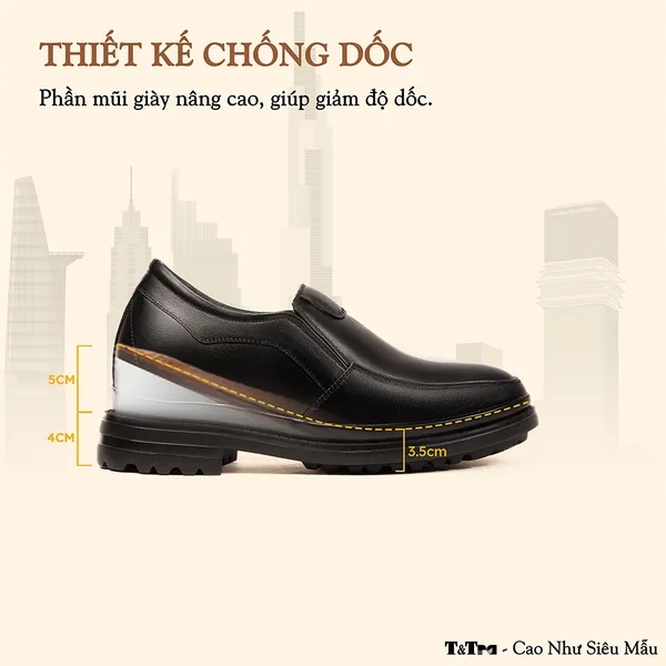 GIÀY ĐỘN NAM  SIÊU NHẸ T142 ĐEN CAO 9CM