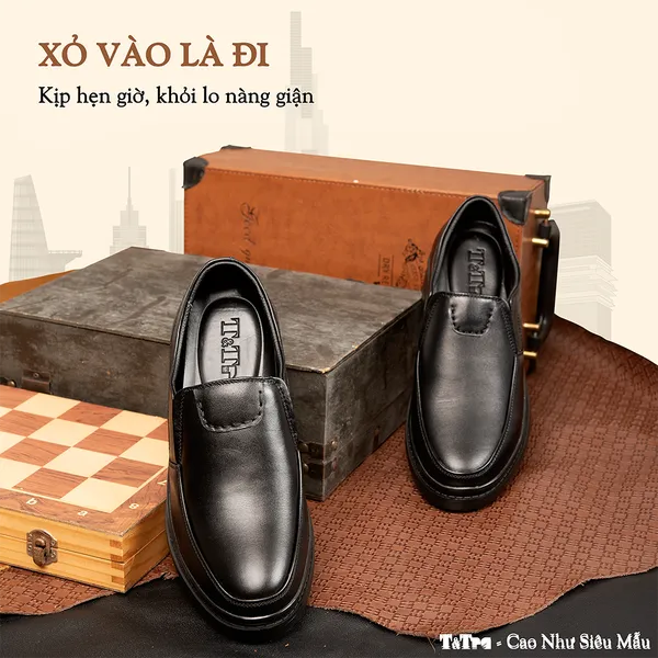 GIÀY ĐỘN NAM  SIÊU NHẸ T142 ĐEN CAO 9CM