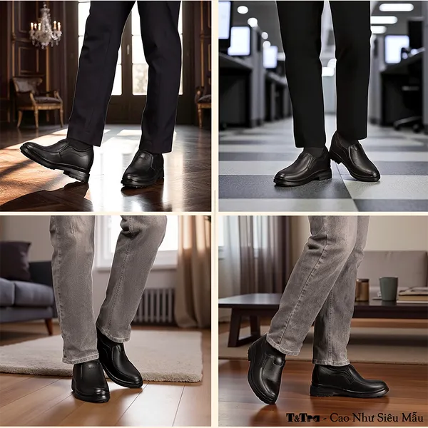 GIÀY ĐỘN NAM  SIÊU NHẸ T142 ĐEN CAO 9CM