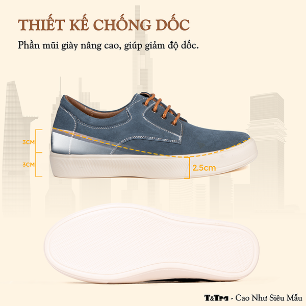 GIÀY CAO NAM T144 XANH CAO 6CM