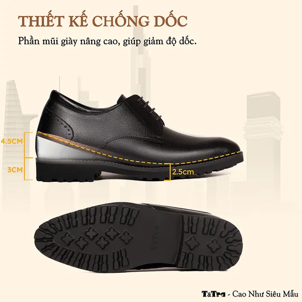 GIÀY ĐỘN NAM S1088 ĐEN 7.5CM - NHẸ NHƯ DÉP