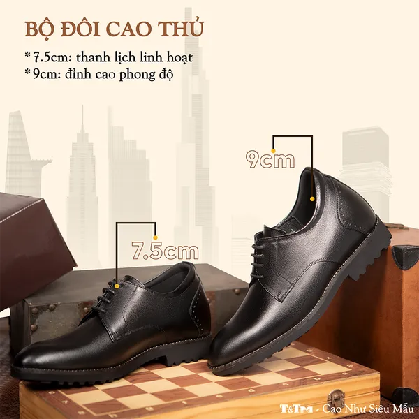 GIÀY ĐỘN NAM S1088 ĐEN 7.5CM - NHẸ NHƯ DÉP