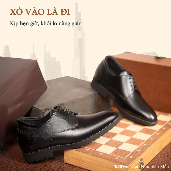 GIÀY ĐỘN NAM S1088 ĐEN 7.5CM - NHẸ NHƯ DÉP