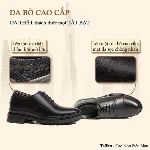 GIÀY CAO NAM  SIÊU NHẸ T122 ĐEN CAO 7CM