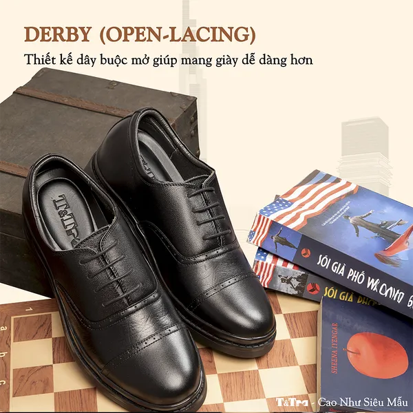 GIÀY CAO NAM  SIÊU NHẸ T122 ĐEN CAO 7CM