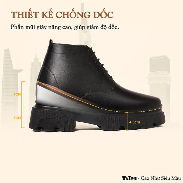 GIÀY TĂNG CHIỀU CAO NAM  SIÊU NHẸ T112 ĐEN CAO 13CM