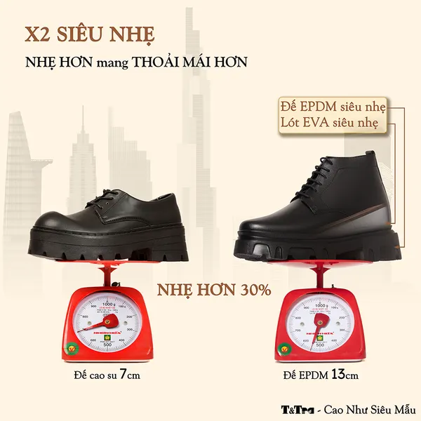 GIÀY TĂNG CHIỀU CAO NAM  SIÊU NHẸ T112 ĐEN CAO 13CM