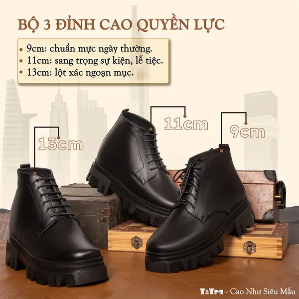 GIÀY TĂNG CHIỀU CAO NAM  SIÊU NHẸ T112 ĐEN CAO 13CM