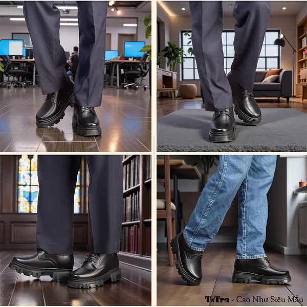 GIÀY TĂNG CHIỀU CAO NAM  SIÊU NHẸ T112 ĐEN CAO 13CM