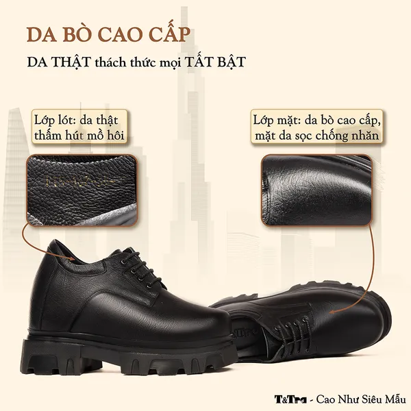 GIÀY TĂNG CHIỀU CAO NAM  SIÊU NHẸ T167 ĐEN SỌC CAO 14.5CM