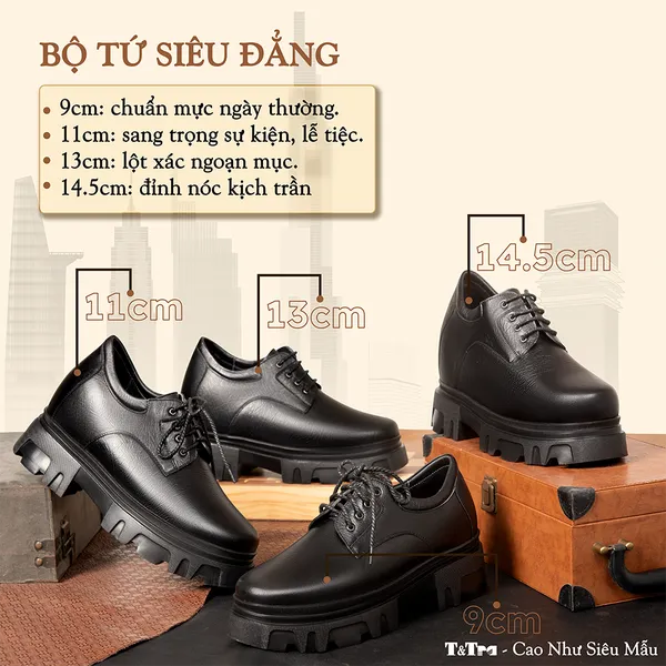 GIÀY TĂNG CHIỀU CAO NAM  SIÊU NHẸ T167 ĐEN SỌC CAO 14.5CM