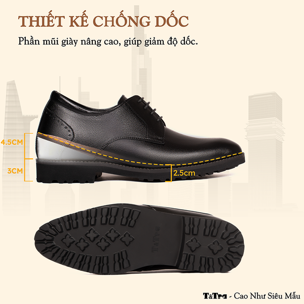 GIÀY TĂNG CHIỀU CAO NAM S1085 ĐEN TRƠN SIÊU NHẸ CAO 7.5CM