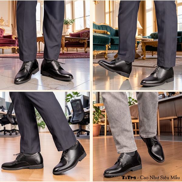 GIÀY TĂNG CHIỀU CAO NAM S1085 ĐEN TRƠN SIÊU NHẸ CAO 7.5CM